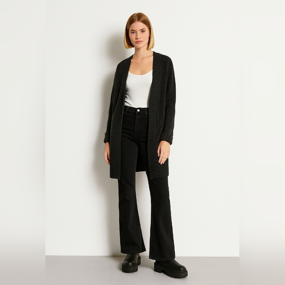 Ermanno Scervino cardigan women's black wool ribbed knit coat lagen Made Italy